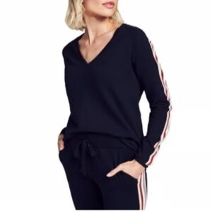 Faherty Sconset Cashmere Blend Navy Vintage Stripe Sweater Size Medium